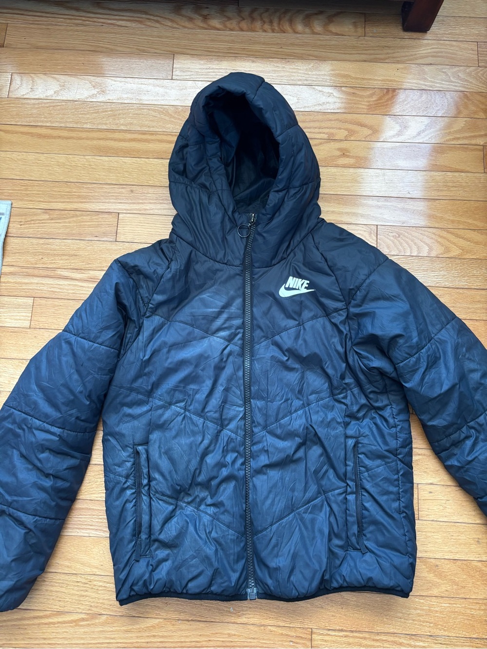 Nike Black Hooded Puffer Jacket unisex size small